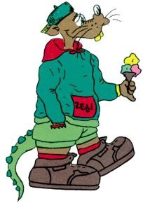 Zelli das Maskottchen des Kinderferienprogrammes mit Eis in der Hand